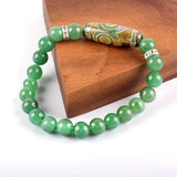 Green Dongling Three-eyed Dzi Bracelet Tibetan Agate Prayer Jewelry