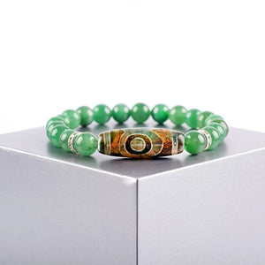 Green Dongling Three-eyed Dzi Bracelet Tibetan Agate Prayer Jewelry