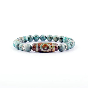 Green Dongling Three-eyed Dzi Bracelet Tibetan Agate Prayer Jewelry