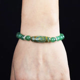 Green Dongling Three-eyed Dzi Bracelet Tibetan Agate Prayer Jewelry