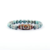 Green Dongling Three-eyed Dzi Bracelet Tibetan Agate Prayer Jewelry