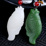 Green Double-sided Carved Carp Pendant Fish Necklace