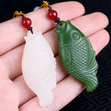 Green Double-sided Carved Carp Pendant Fish Necklace