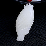 Green Double-sided Carved Carp Pendant Fish Necklace
