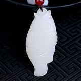 Green Double-sided Carved Carp Pendant Fish Necklace