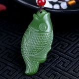Green Double-sided Carved Carp Pendant Fish Necklace