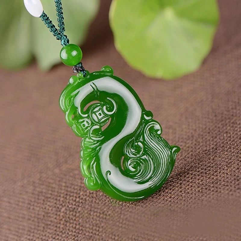 Green Hand-carved Dragon Jade Pendant for Men and Women
