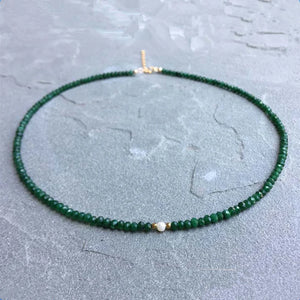 Green Agate Beads Necklace Freshwater Pearl Vintage Jewelry