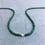 Green Agate Beads Necklace Freshwater Pearl Vintage Jewelry