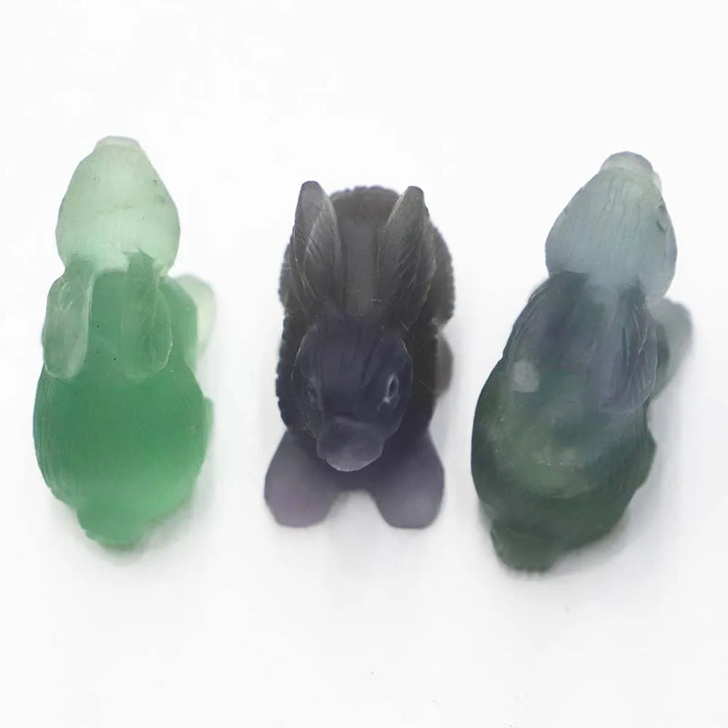 Green Fluorite Carved Crystal Rabbit Figurine Healing Hare Statue