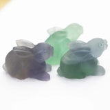 Green Fluorite Carved Crystal Rabbit Figurine Healing Hare Statue