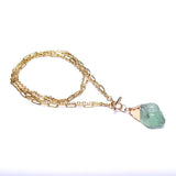Green Fluorite Quartz Pendant Necklace with 18K Filled Chain