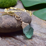 Green Fluorite Quartz Pendant Necklace with 18K Filled Chain