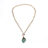 Green Fluorite Quartz Pendant Necklace with 18K Filled Chain