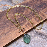 Green Fluorite Quartz Pendant Necklace with 18K Filled Chain