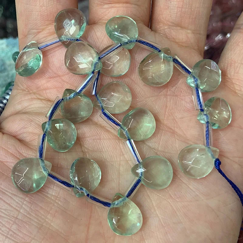 Natural Green Fluorite Stone Beads 15'' Faceted Drop DIY Loose Beads