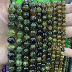 Natural Green Garnet Stone Beads 6-14mm 15'' Round DIY Loose Beads