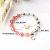 Green Ghost Moonlight Beads Bracelet with Strawberry Quartz Moon Pendant