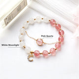 Green Ghost Moonlight Beads Bracelet with Strawberry Quartz Moon Pendant