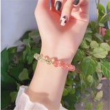 Green Ghost Moonlight Beads Bracelet with Strawberry Quartz Moon Pendant