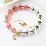Green Ghost Moonlight Beads Bracelet with Strawberry Quartz Moon Pendant
