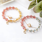 Green Ghost Moonlight Beads Bracelet with Strawberry Quartz Moon Pendant