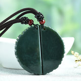Natural Green HETIAN Jades Dragon Phoenix Pendant Necklace