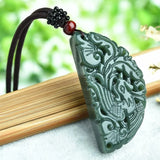 Natural Green HETIAN Jades Dragon Phoenix Pendant Necklace