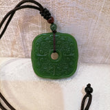 Green Hand Carved Cloud Pattern Jade Pendant Necklace