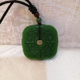 Green Hand Carved Cloud Pattern Jade Pendant Necklace