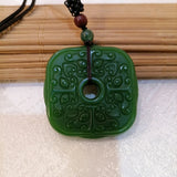 Green Hand Carved Cloud Pattern Jade Pendant Necklace