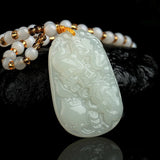 Green Hand Carved Golden Toad Jade Pendant Necklace