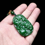 Green Hand Carved Golden Toad Jade Pendant Necklace