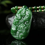 Green Hand Carved Golden Toad Jade Pendant Necklace