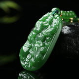 Green Hand Carved Golden Toad Jade Pendant Necklace