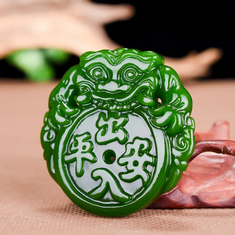 Green Lion Head Jade Pendant Necklace