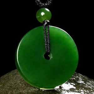 Natural Green Hand Carved Ping'an Clasp Jade Pendant Jewelry Necklace