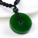 Natural Green Hand Carved Ping'an Clasp Jade Pendant Jewelry Necklace