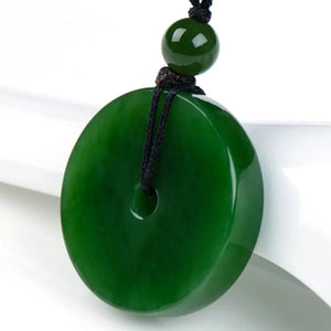 Natural Green Hand Carved Ping'an Clasp Jade Pendant Jewelry Necklace
