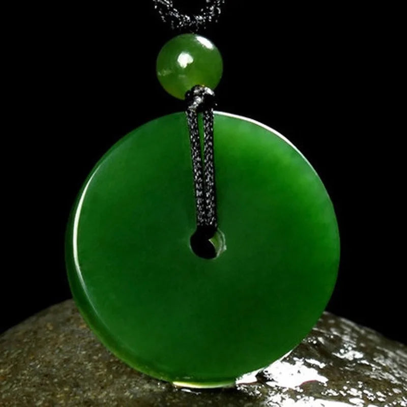 Natural Green Hand Carved Ping'an Clasp Jade Pendant Jewelry Necklace