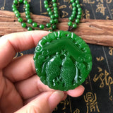 Green Hand Carved Pisces Jade Pendant Couple Necklace Gift