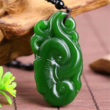 Natural Green Ruyi Jade Pendant Jewelry Men Women Necklace Gift