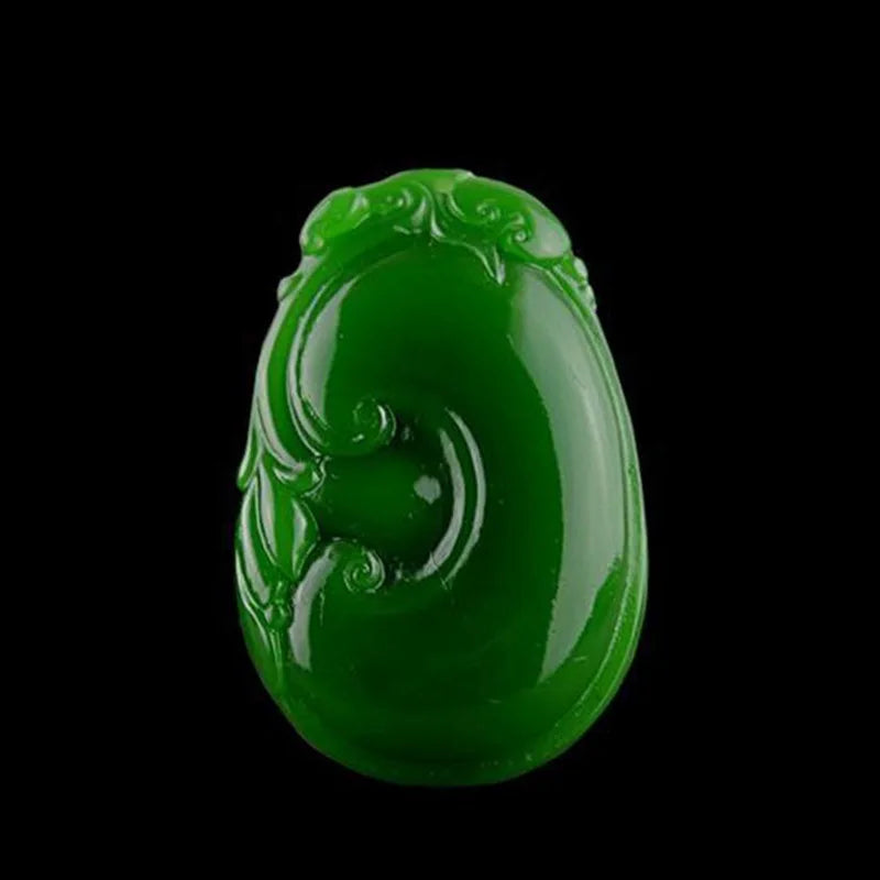 Natural Green Hand Carved Ruyi Jade Pendant Boutique Jewelry