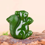 Green Hand Carved Squirrel Jade Pendant Jewelry Men's Women's Gift