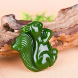 Green Hand Carved Squirrel Jade Pendant Jewelry Men's Women's Gift
