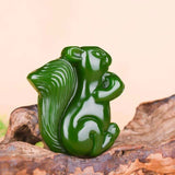 Green Hand Carved Squirrel Jade Pendant Jewelry Men's Women's Gift