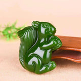 Green Hand Carved Squirrel Jade Pendant Jewelry Men's Women's Gift