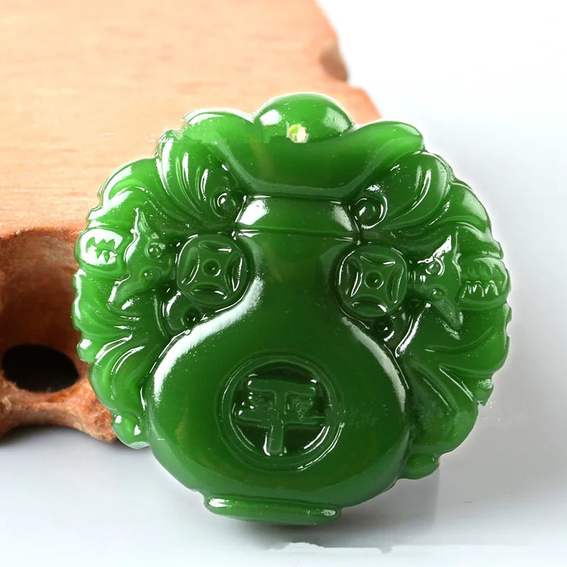 Hand Carved Natural Green Jade Vase Pendant Necklace