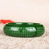 Hand Carved Wide Heart Sutra Jade Bracelet Boutique Jewelry