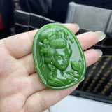 Natural Green Hand-carved Beauty Jade Pendant Couple Necklace Gift